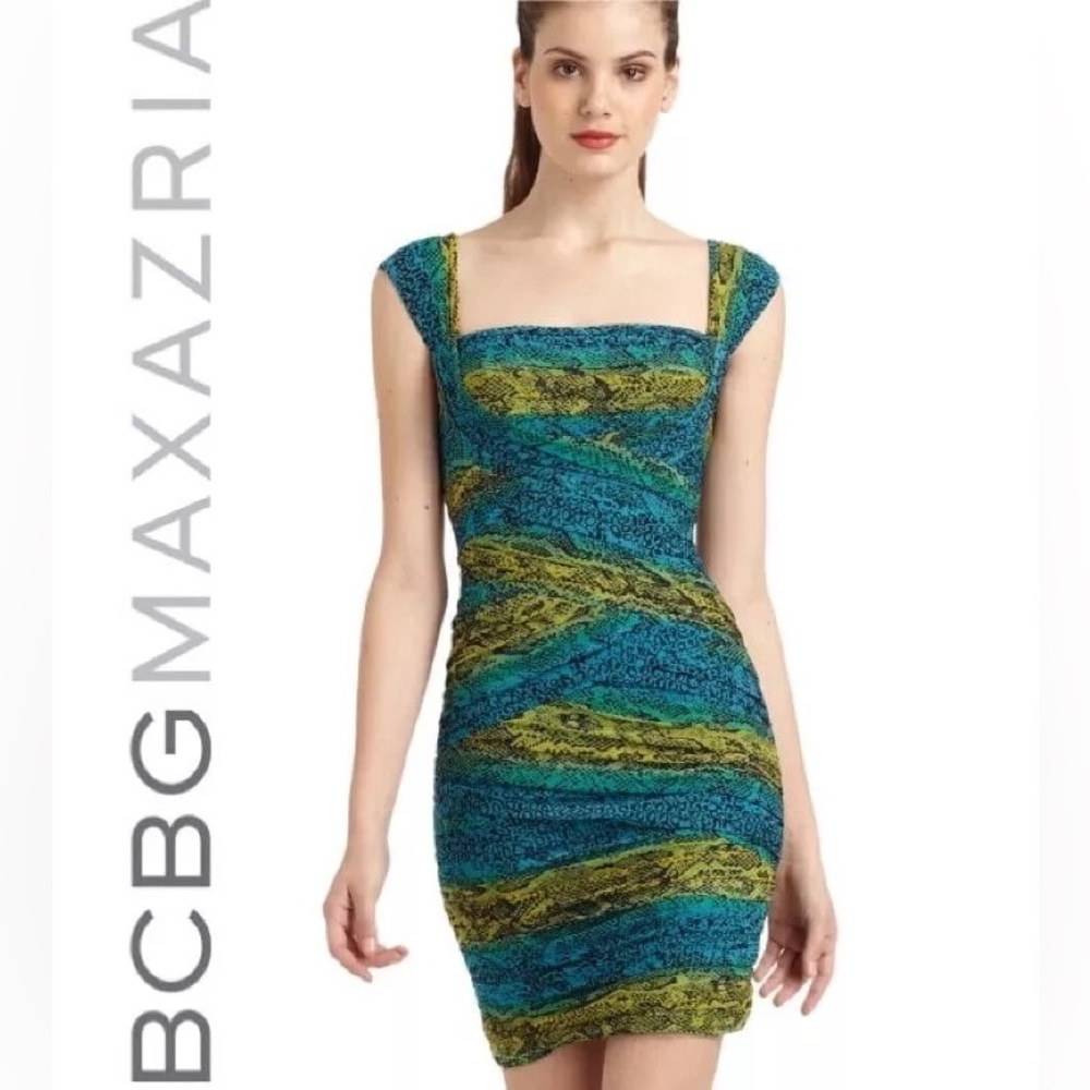 BCBG MAXAZRIA 'Ivita' Aqua Multicolor Snakeskin Print Dress